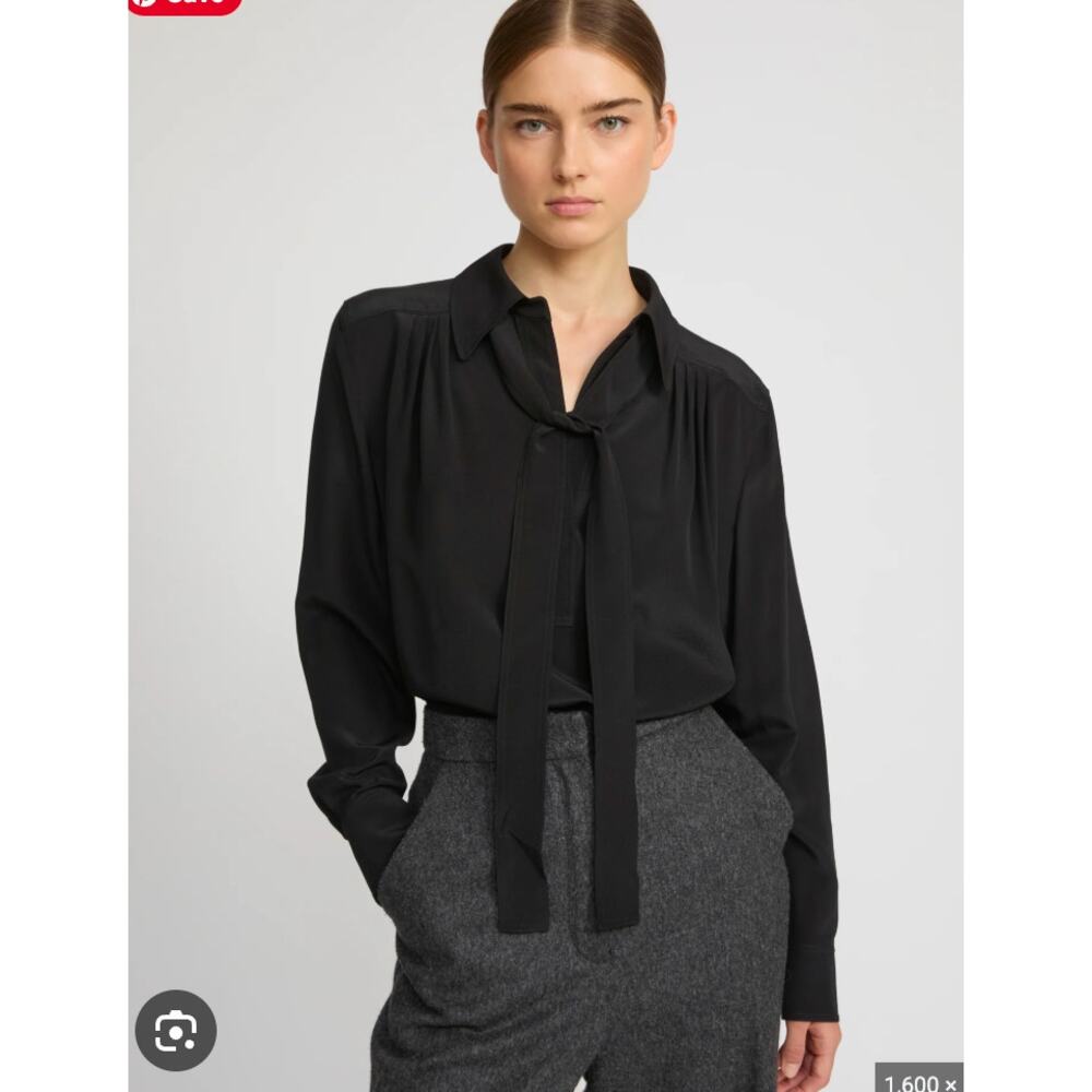 Sisley black button up with neck tie size small